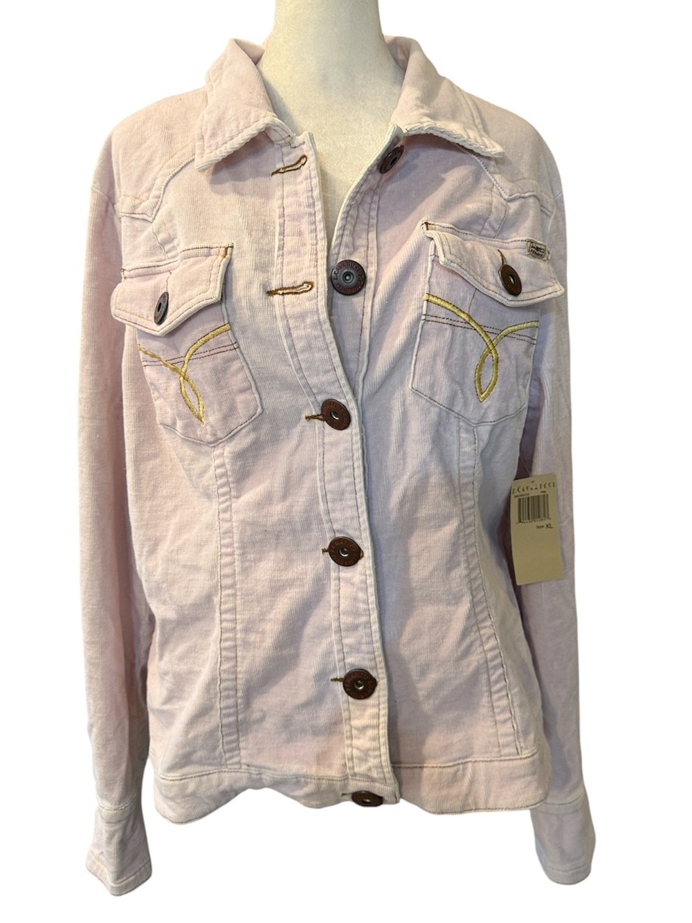 Z. Cavaricci Pink Corduroy Utility Jacket XL NWT
Y2K Retro Yellow Stitch